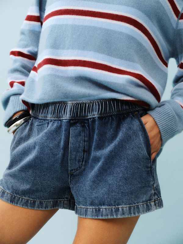 Short en denim à taille basse élastique Theo, 6 cm - Chrissie