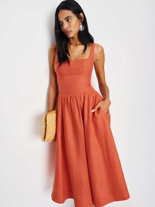 Robe en lin Janu - Corail rouge