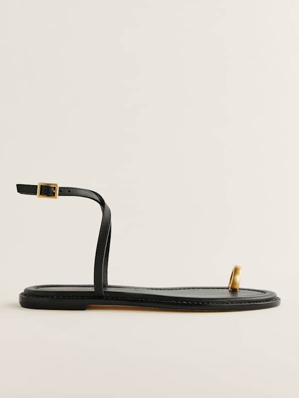 Cindy Flat Sandal - Black Leather