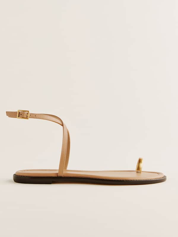 Sandales plates Cindy - Cuir chamois