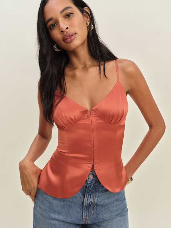 Haut en soie Lumi - Corail rouge