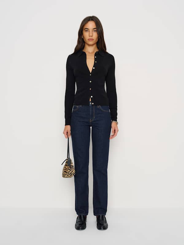 Florentina Cashmere Collared Cardigan - Black