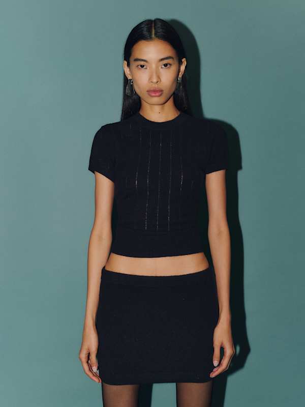 Darcy Cashmere Tee - Ribbed Black