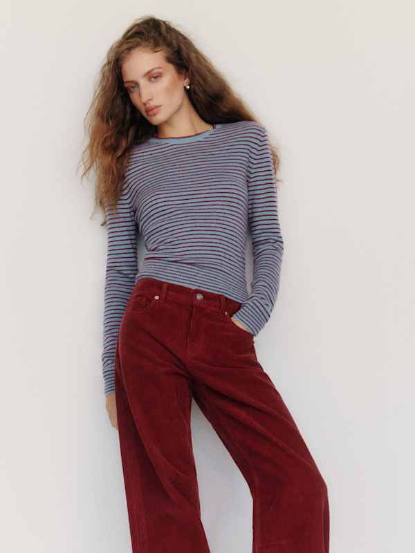Lian Cashmere Crew Sweater - Bluebell Romance Feeder Stripe
