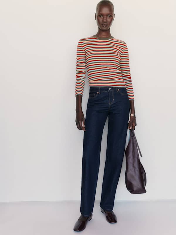 Lian Cashmere Crew Sweater - Compost Parmesan Multi Stripe