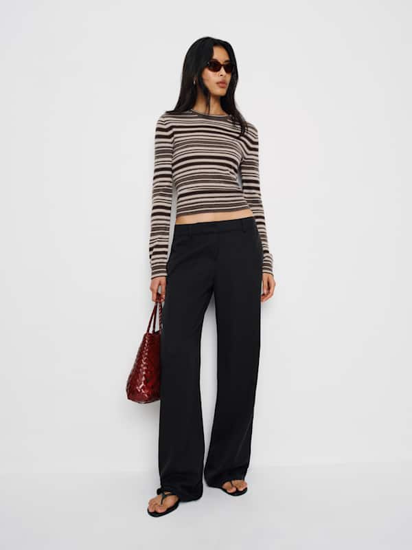 Lian Cashmere Crew Sweater - Brown Multi Stripe