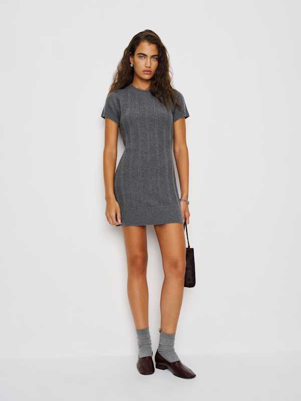 Robe courte en cachemire Sadie - Tonnerre côtelé