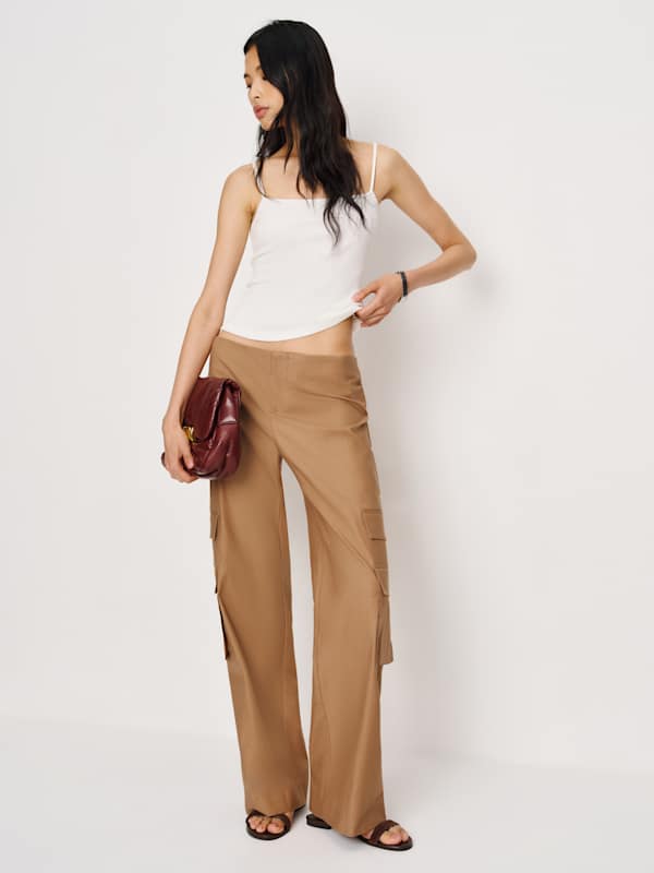 Vida Poplin Low Rise Cargo Pant - Peanut