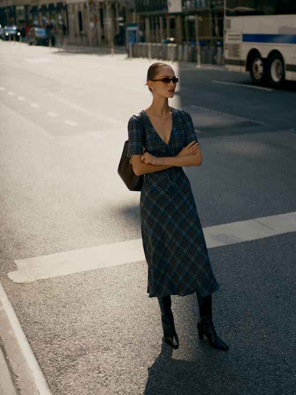 Robe Tyra - Gris ardoise à carreaux