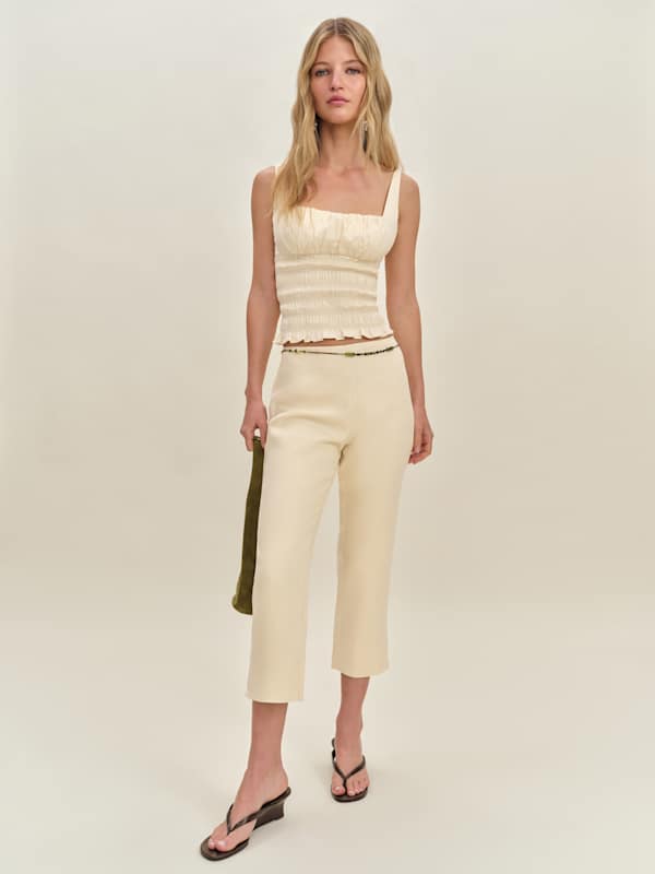 Pantalon capri taille basse en lin Petra spécial Petites - Sugar
