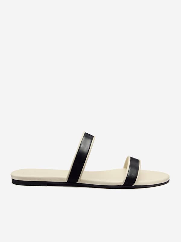 Sandales plates Lenora - Cuir amande noir