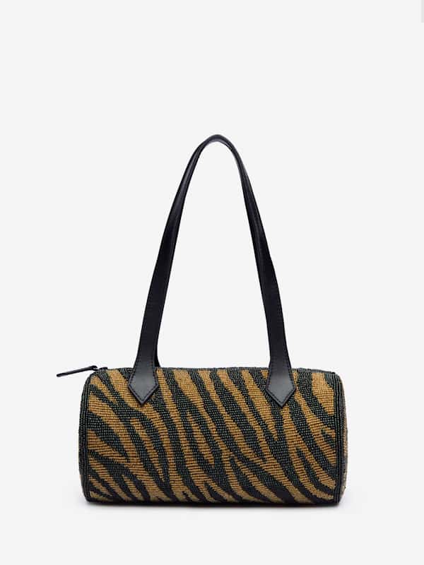 Aurora Shoulder Bag - Bronze Black Zebra Beaded