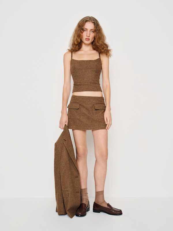 Jupe-short taille basse Calloway - Marron à carreaux