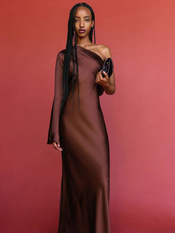 Robe en soie Omari - Acajou