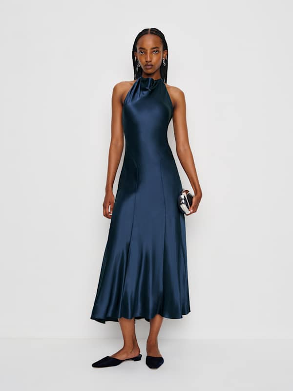 Robe en soie Kaylah - Bleu marine