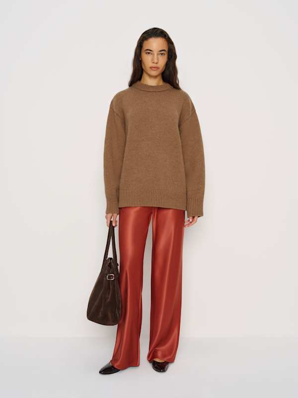 Pull ras-du-cou oversize en laine régénérative Jo - Chanterelle