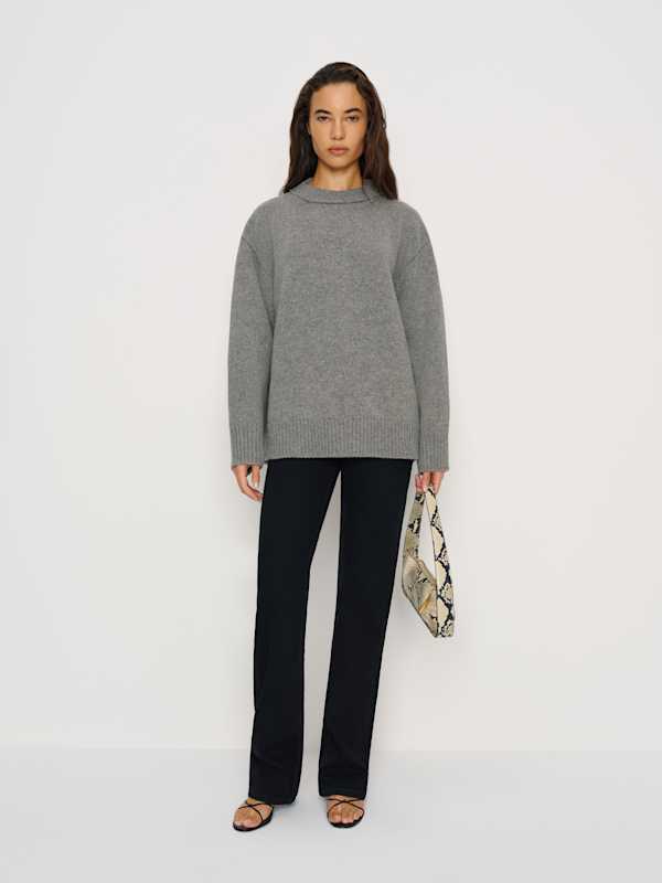 Pull ras-du-cou oversize en laine régénérative Jo - Gris moyen