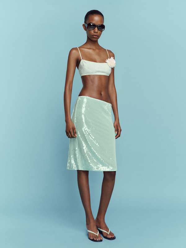 Brodie Sheer Knit Skirt - Aqua