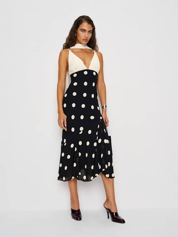 Caprina Dress - Ivory And Moon Dot