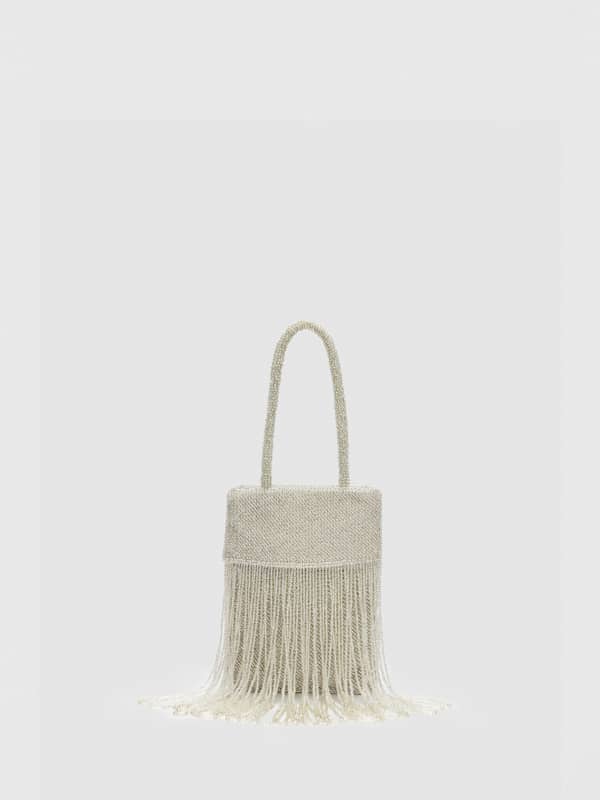Valentina Mini Beaded Bag - Silver Beaded