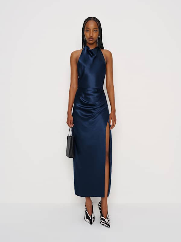 Robe en soie Emeline - Bleu marine
