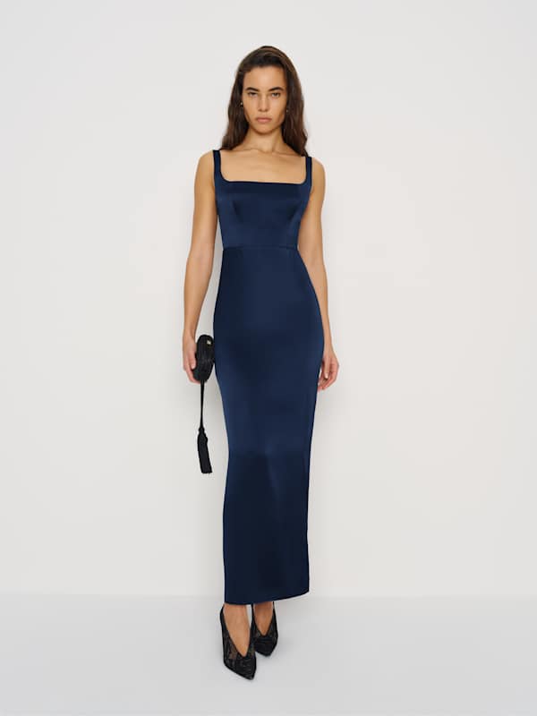 Ambre Silk Dress - Navy