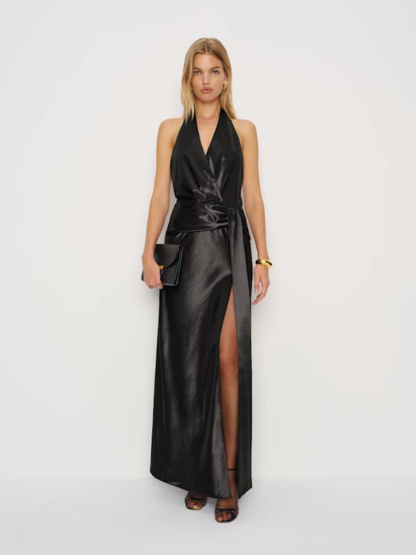 Robe en satin Oceane - Noir