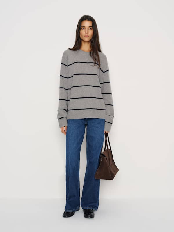 Mateo Unisex Cashmere Crew - Granite Navy Stripe