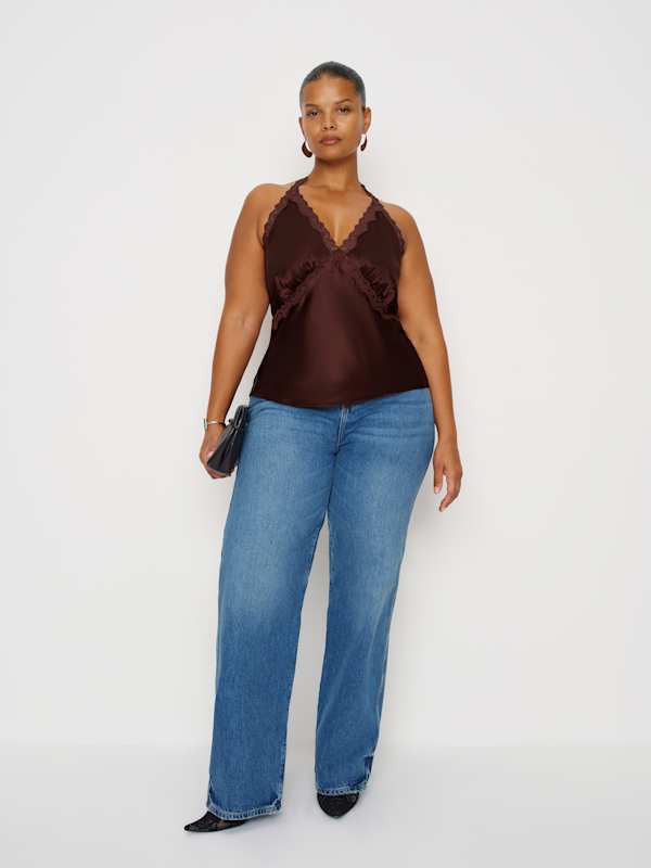 Top en soie Monica grandes tailles - Acajou