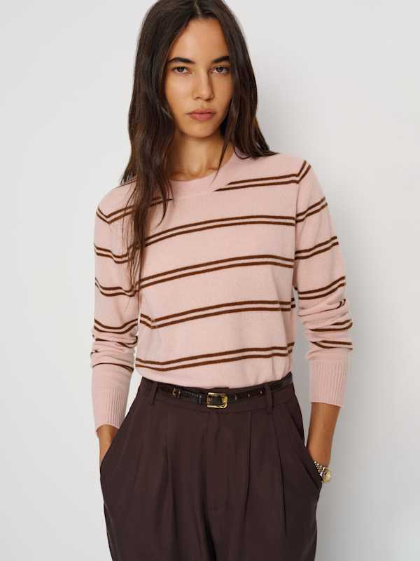 Pull ras-du-cou en cachemire Nikki - Cherry Blossom Chocolate Cake Stripe