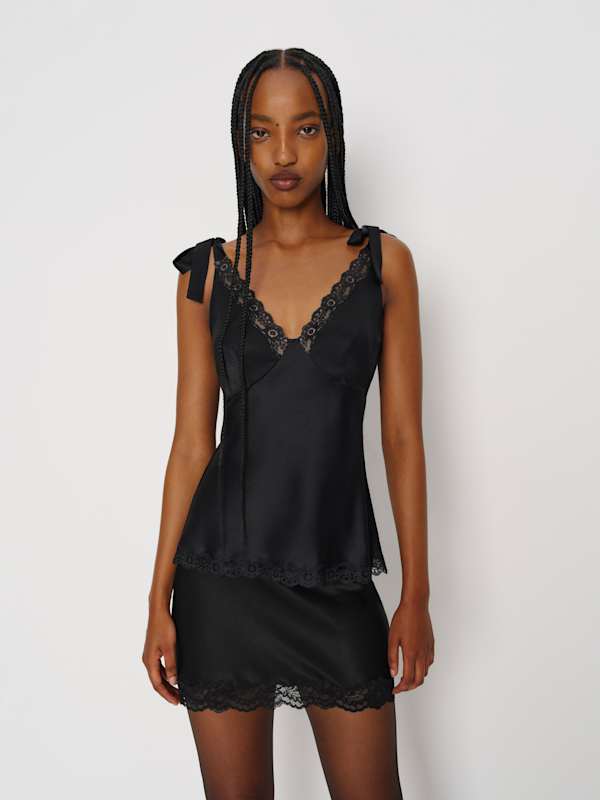 Top en soie Florence - Noir