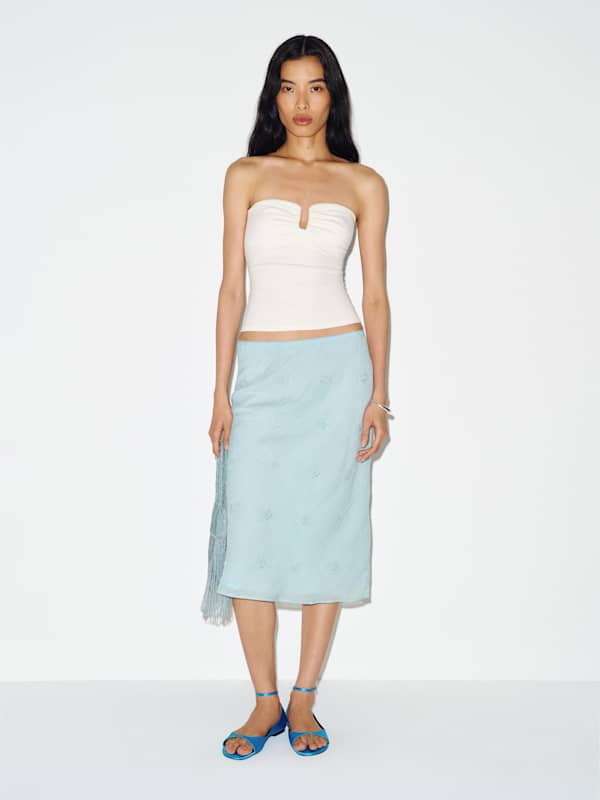 Layla Knee Length Skirt - Blue Embellished