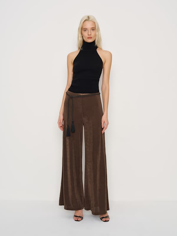 Kessie Wide Knit Pant - Dark Brown