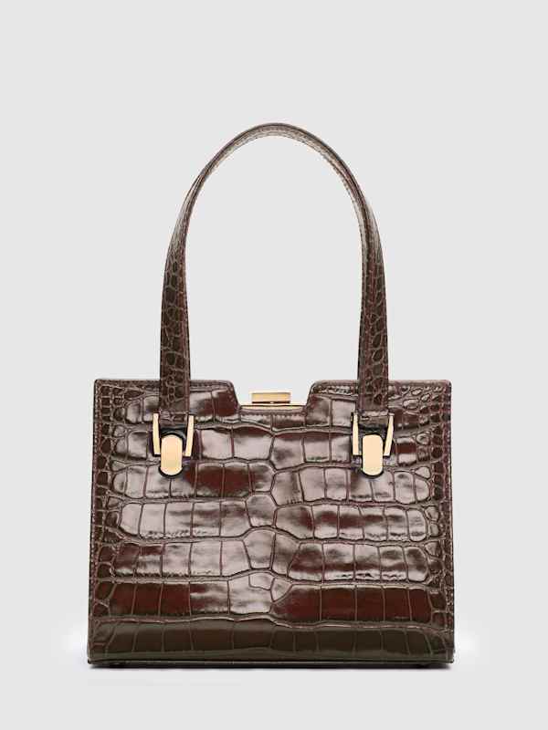Sac porté épaule Nara - Chocolat noir effet croco