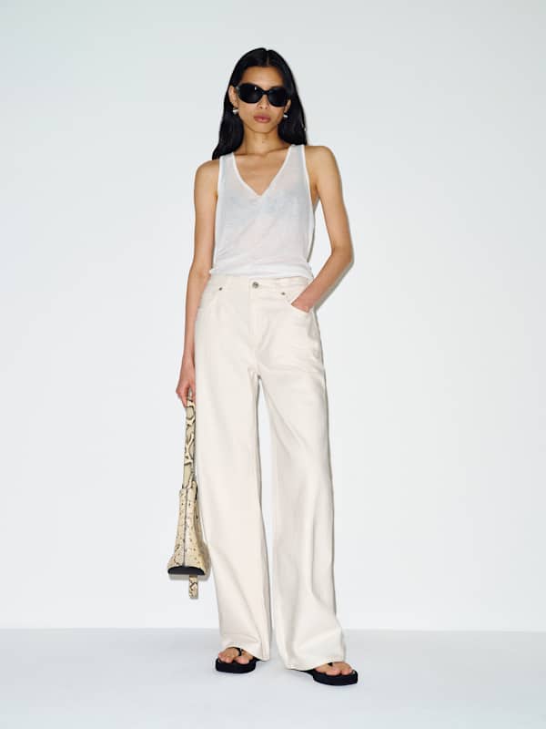 Reisa Adjustable Waist Baggy Jeans - Fior Di Latte