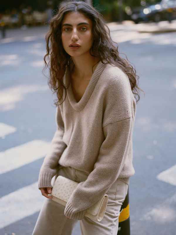 Jonie Cashmere Oversized Scoop Neck - Oatmeal