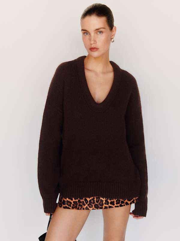 Jonie Cashmere Oversized Scoop Neck - Mole