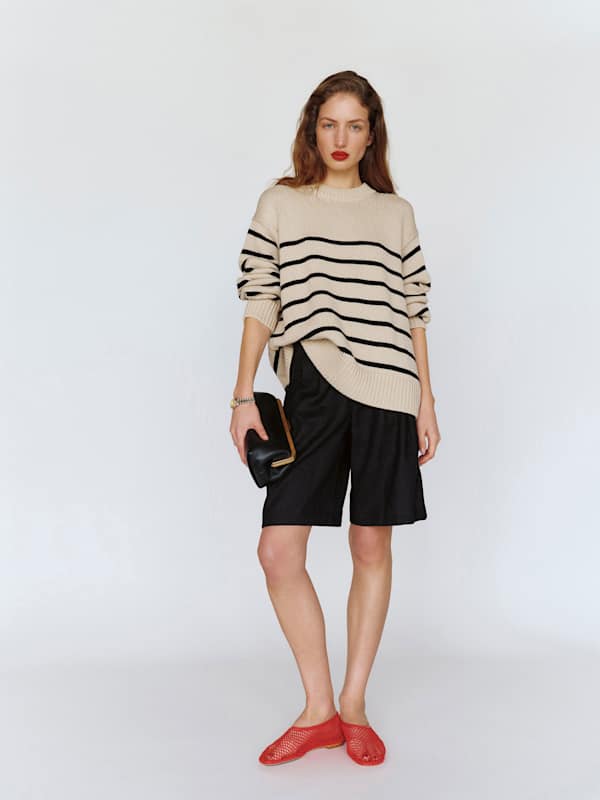 Cove Cotton Oversized Crew - Coyote Black Stripe