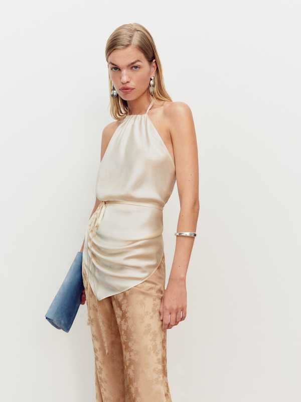 Una Silk Scarf Top - Almond