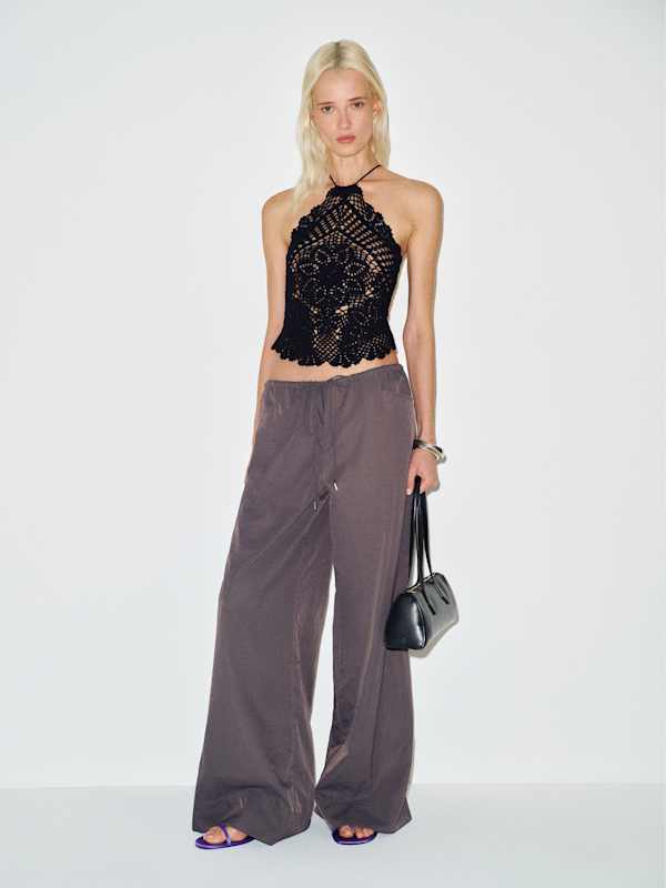 Thea Sheer Cotton Crochet Halter - Black
