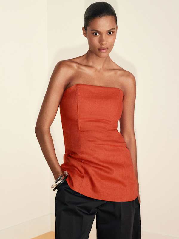 Aurina Linen Top - Chili Mango