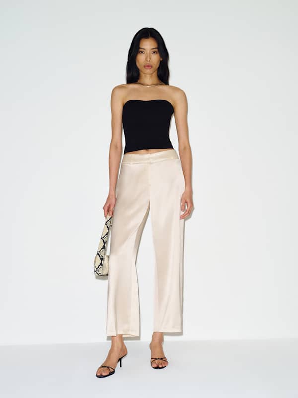 Gisele Satin Low Rise Cropped Pant - Fior Di Latte