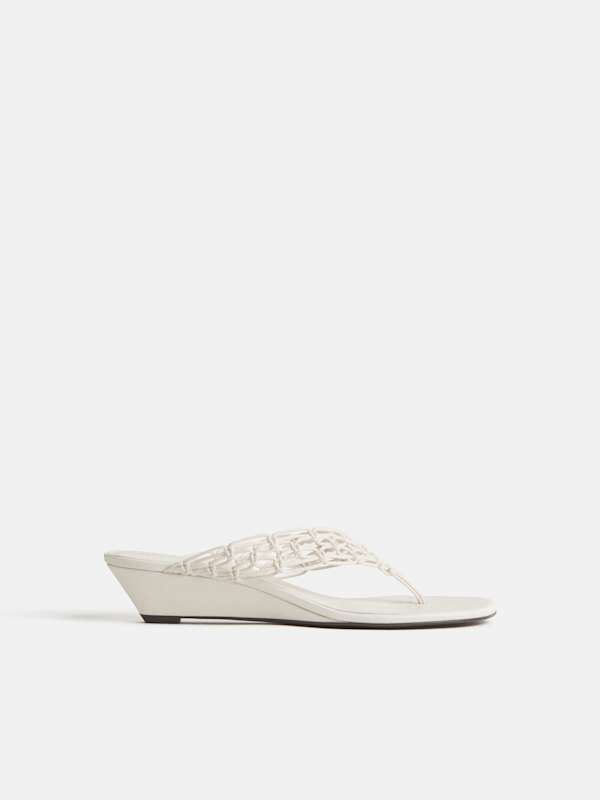 Libby Wedge Thong - White Cotton Leather