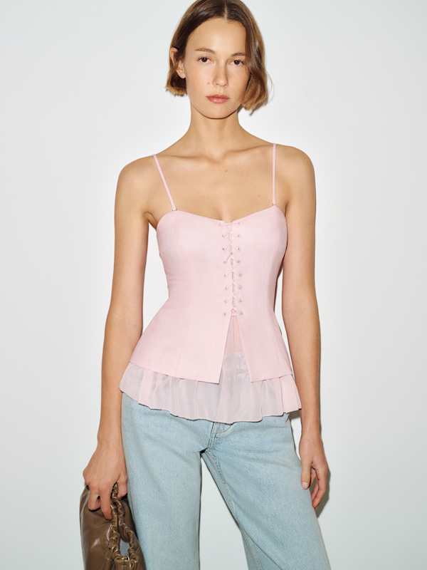 Colette Linen Top - Cherry Blossom