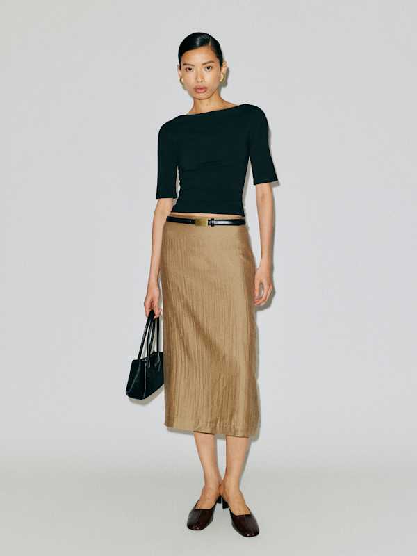 Helen Low Waist Midi Skirt - Tan