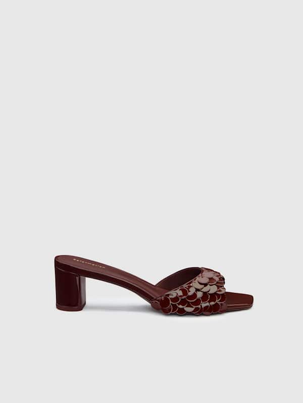 Imogen Heeled Sandal - Ruby Patent Paillettes