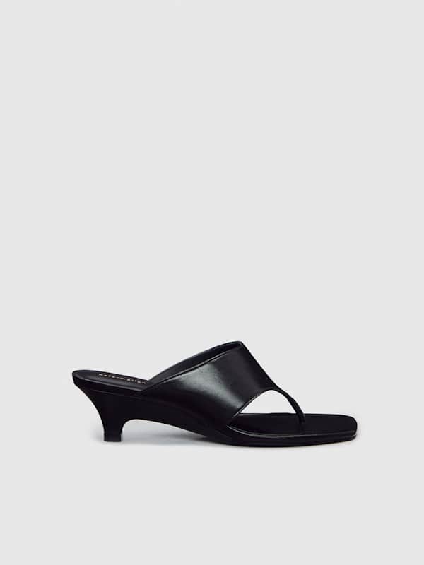 Sherlyn Wedge Thong - Black Leather