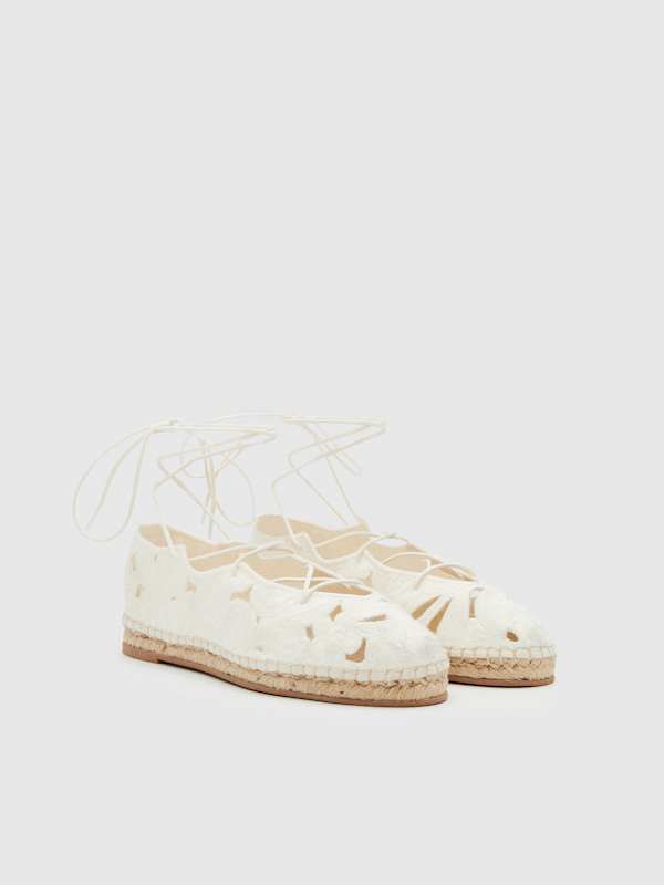 Adeline Espadrille - White Embroidered Linen
