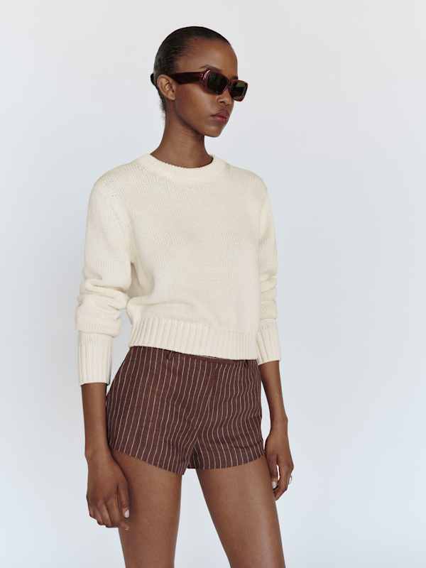 Eleni Cotton Crew Sweater - Fior Di Latte