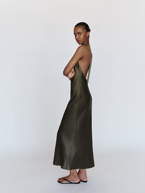 Noe Silk Dress - Pine Tree
